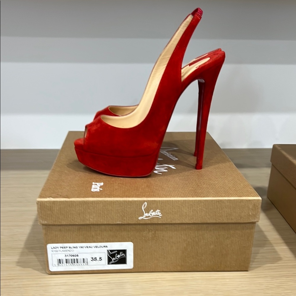 Christian Louboutin Red Peep Toe Slingback Heels